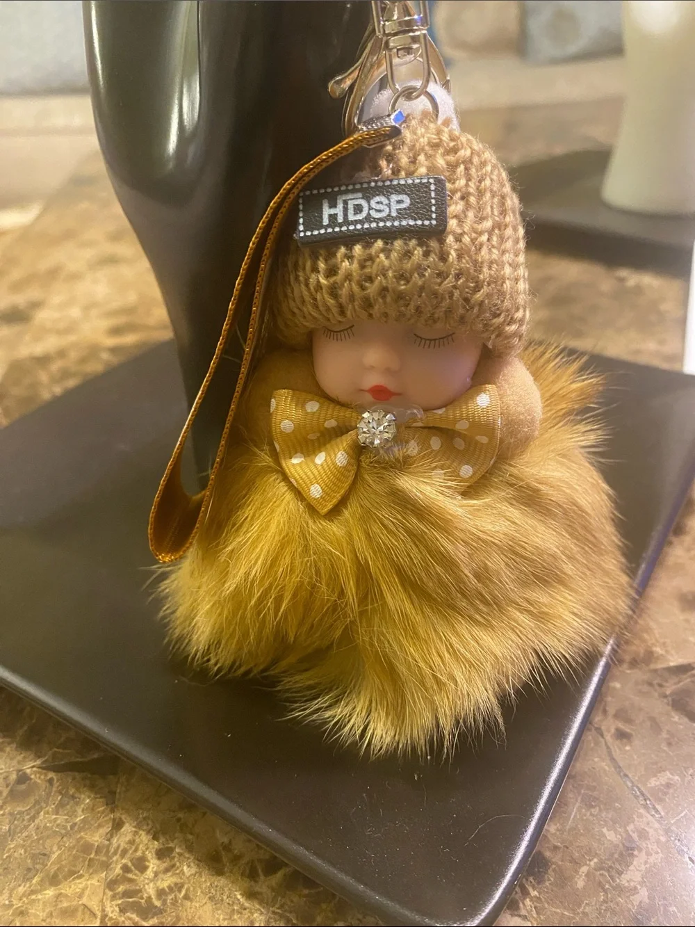 HDSP Mustard Yellow Pom-Pom Doll Keychain with Knit Hat